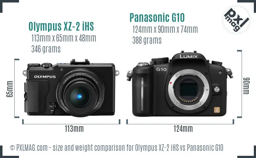 Olympus XZ-2 iHS vs Panasonic G10 size comparison