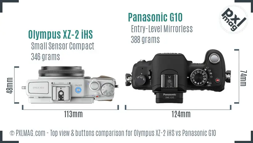 Olympus XZ-2 iHS vs Panasonic G10 top view buttons comparison