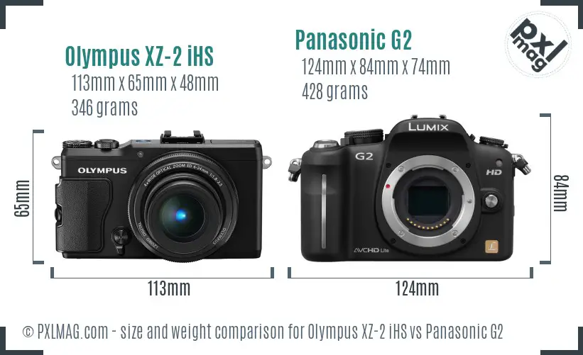 Olympus XZ-2 iHS vs Panasonic G2 size comparison