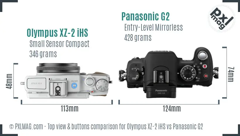 Olympus XZ-2 iHS vs Panasonic G2 top view buttons comparison