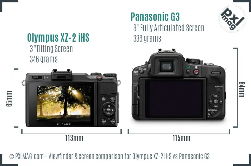 Olympus XZ-2 iHS vs Panasonic G3 Screen and Viewfinder comparison