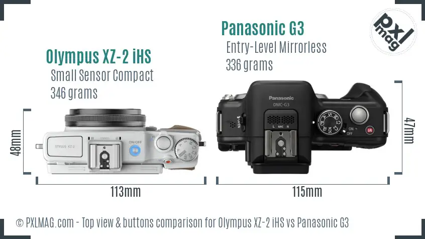 Olympus XZ-2 iHS vs Panasonic G3 top view buttons comparison