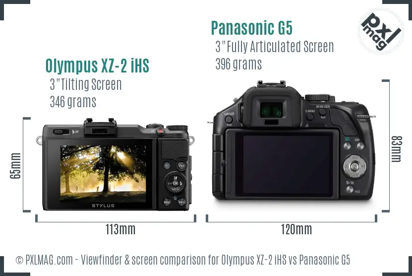 Olympus XZ-2 iHS vs Panasonic G5 Screen and Viewfinder comparison