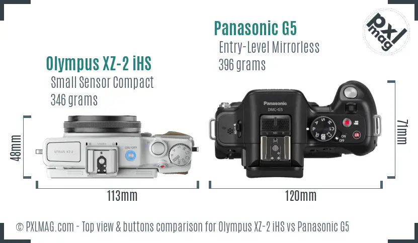 Olympus XZ-2 iHS vs Panasonic G5 top view buttons comparison