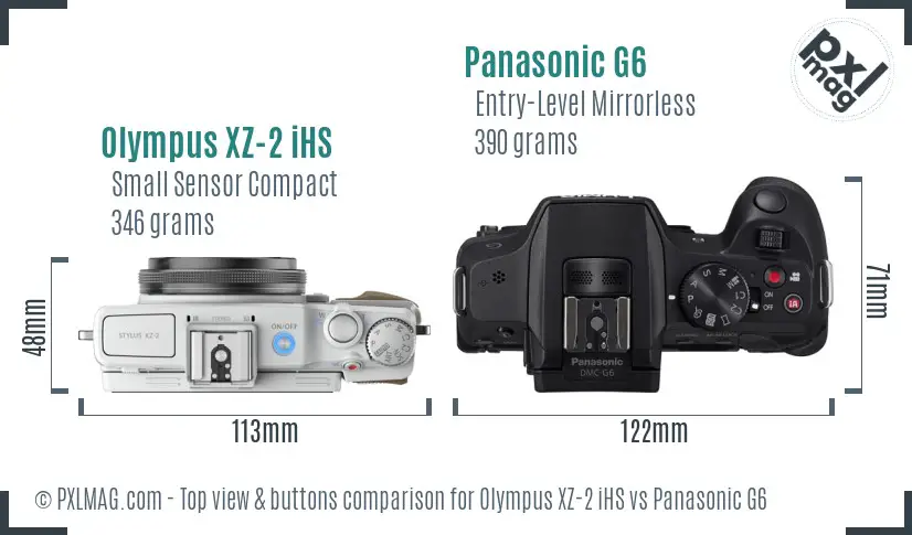 Olympus XZ-2 iHS vs Panasonic G6 top view buttons comparison Olympus XZ-2 iHS vs Panasonic G6 top view buttons comparison