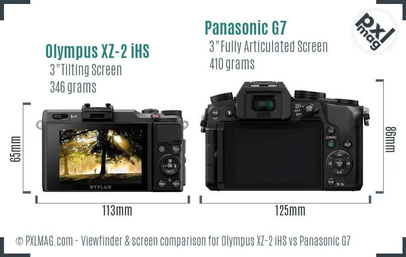Olympus XZ-2 iHS vs Panasonic G7 Screen and Viewfinder comparison