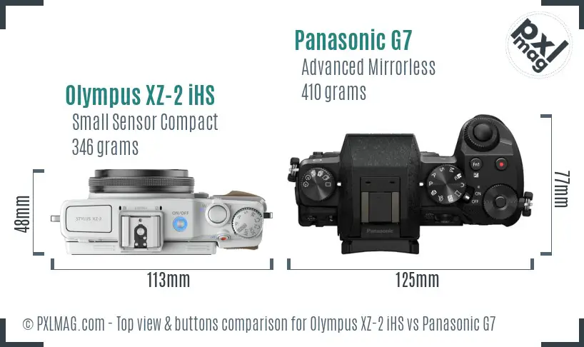 Olympus XZ-2 iHS vs Panasonic G7 top view buttons comparison