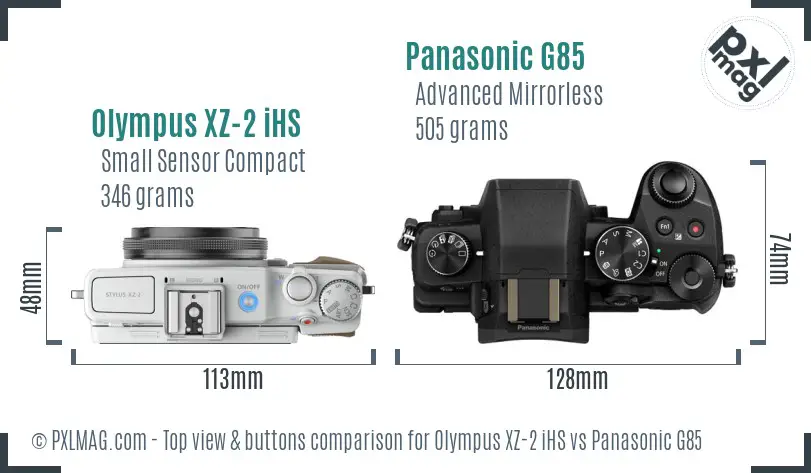 Olympus XZ-2 iHS vs Panasonic G85 top view buttons comparison