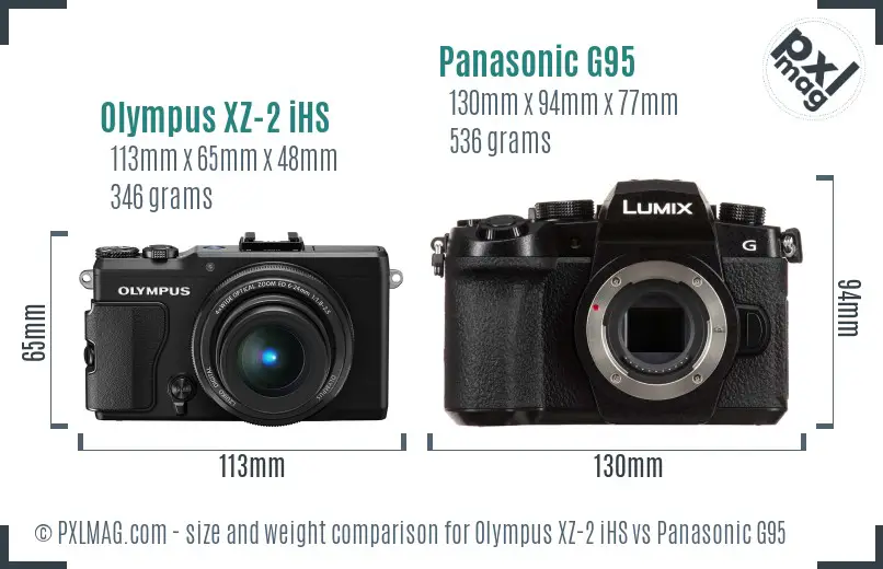 Olympus XZ-2 iHS vs Panasonic G95 size comparison