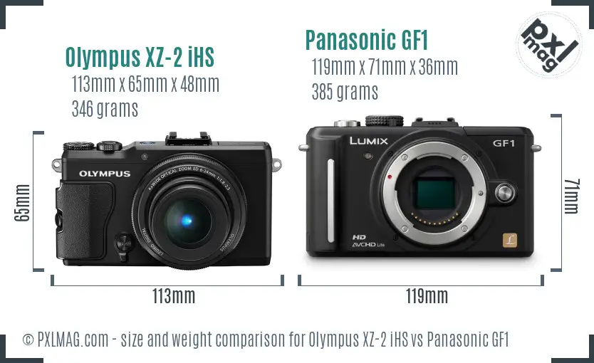 Olympus XZ-2 iHS vs Panasonic GF1 size comparison
