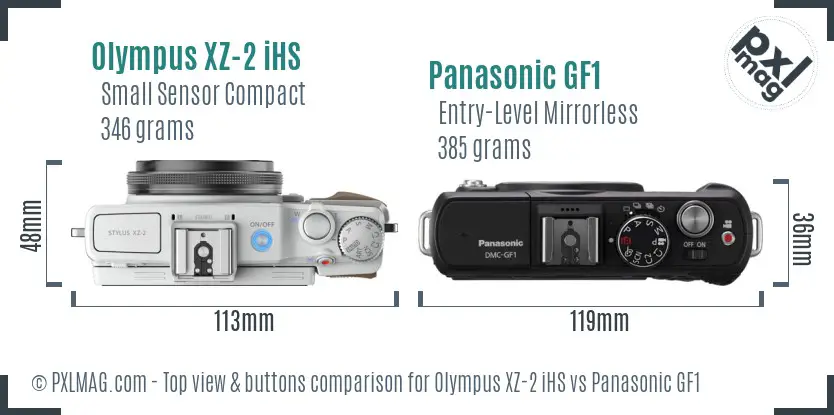 Olympus XZ-2 iHS vs Panasonic GF1 top view buttons comparison