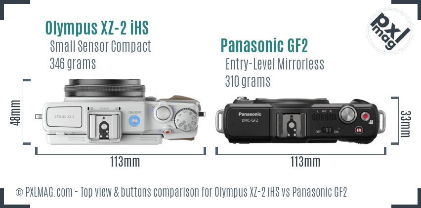 Olympus XZ-2 iHS vs Panasonic GF2 top view buttons comparison