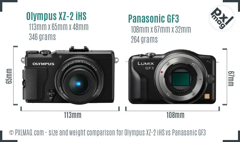 Olympus XZ-2 iHS vs Panasonic GF3 size comparison