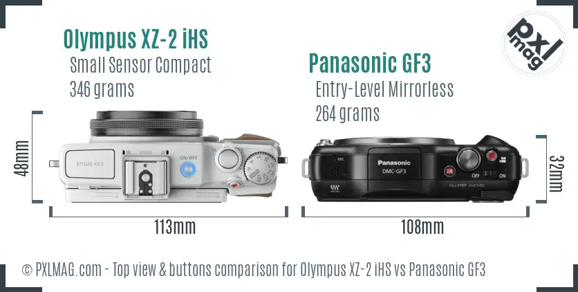 Olympus XZ-2 iHS vs Panasonic GF3 top view buttons comparison