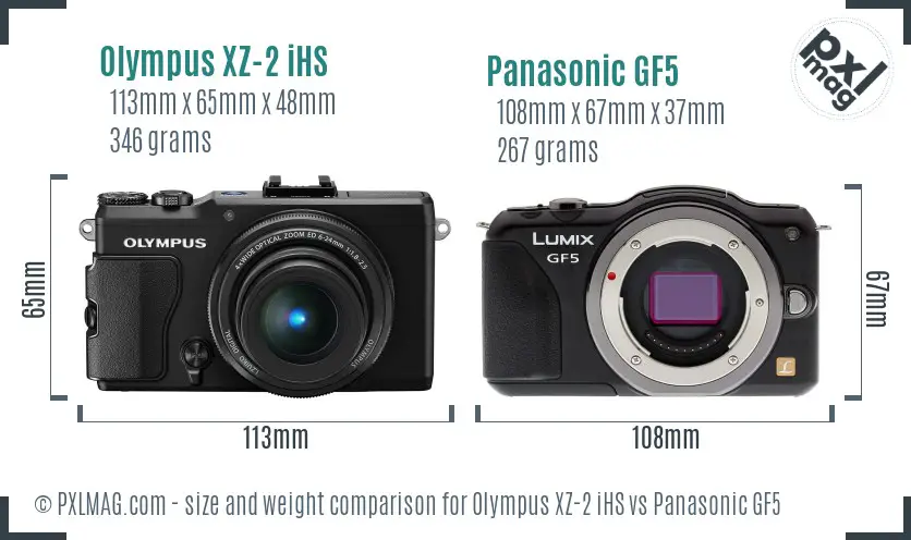 Olympus XZ-2 iHS vs Panasonic GF5 size comparison