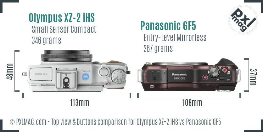 Olympus XZ-2 iHS vs Panasonic GF5 top view buttons comparison