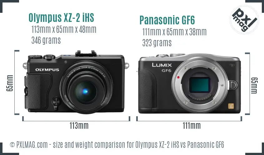 Olympus XZ-2 iHS vs Panasonic GF6 size comparison Olympus XZ-2 iHS vs Panasonic GF6 size comparison