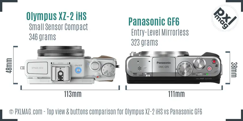 Olympus XZ-2 iHS vs Panasonic GF6 top view buttons comparison Olympus XZ-2 iHS vs Panasonic GF6 top view buttons comparison