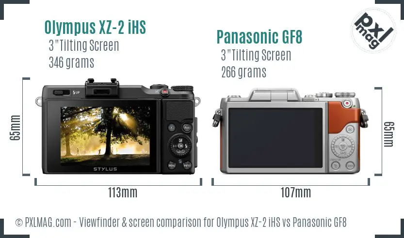 Olympus XZ-2 iHS vs Panasonic GF8 Screen and Viewfinder comparison