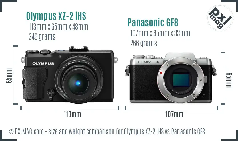 Olympus XZ-2 iHS vs Panasonic GF8 size comparison