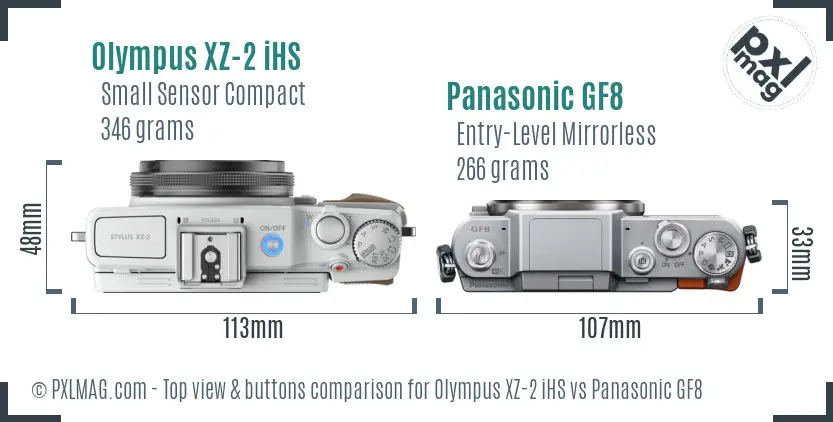 Olympus XZ-2 iHS vs Panasonic GF8 top view buttons comparison