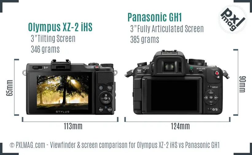Olympus XZ-2 iHS vs Panasonic GH1 Screen and Viewfinder comparison