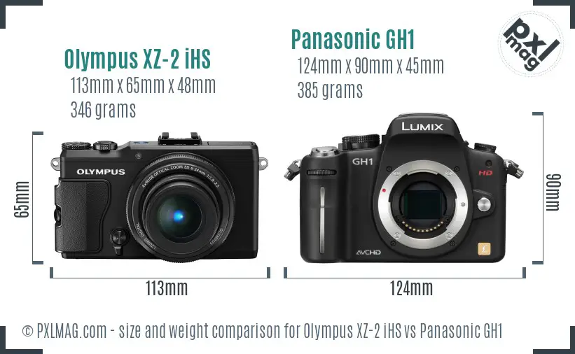 Olympus XZ-2 iHS vs Panasonic GH1 size comparison