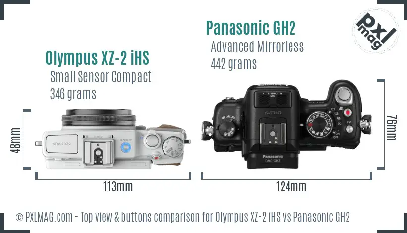 Olympus XZ-2 iHS vs Panasonic GH2 top view buttons comparison