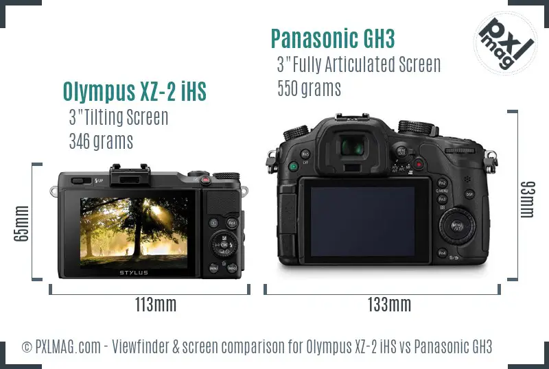 Olympus XZ-2 iHS vs Panasonic GH3 Screen and Viewfinder comparison