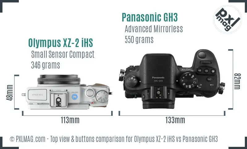 Olympus XZ-2 iHS vs Panasonic GH3 top view buttons comparison