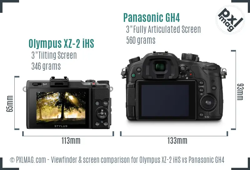 Olympus XZ-2 iHS vs Panasonic GH4 Screen and Viewfinder comparison