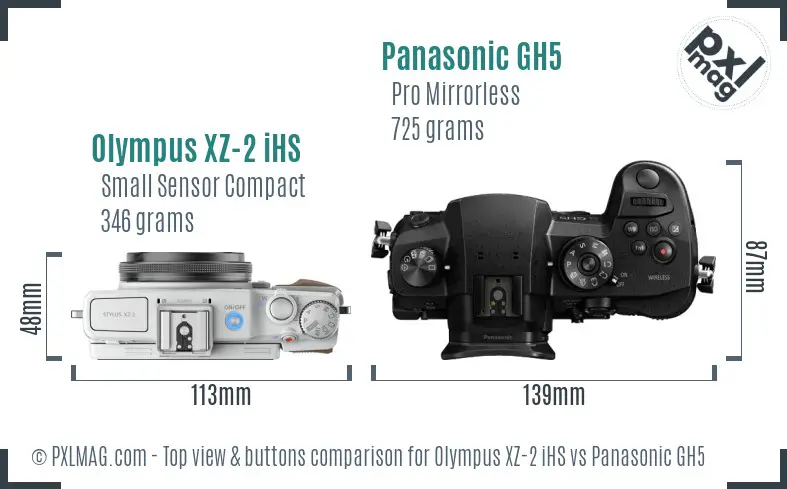 Olympus XZ-2 iHS vs Panasonic GH5 top view buttons comparison