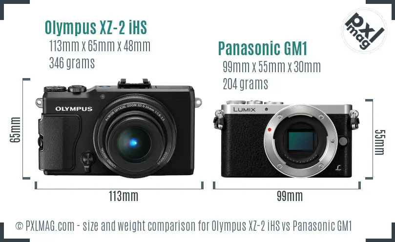 Olympus XZ-2 iHS vs Panasonic GM1 size comparison