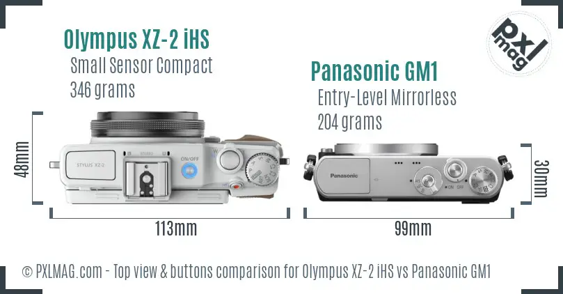 Olympus XZ-2 iHS vs Panasonic GM1 top view buttons comparison