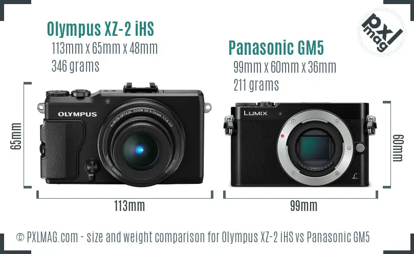 Olympus XZ-2 iHS vs Panasonic GM5 size comparison