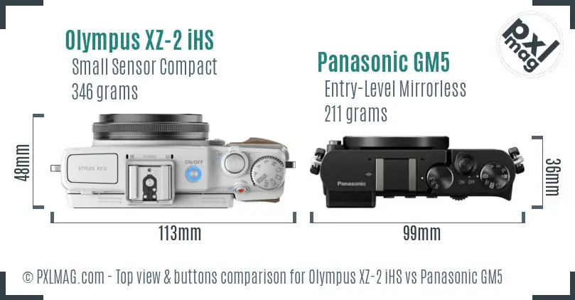 Olympus XZ-2 iHS vs Panasonic GM5 top view buttons comparison