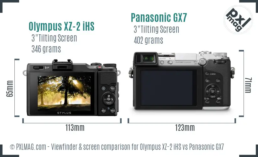 Olympus XZ-2 iHS vs Panasonic GX7 Screen and Viewfinder comparison