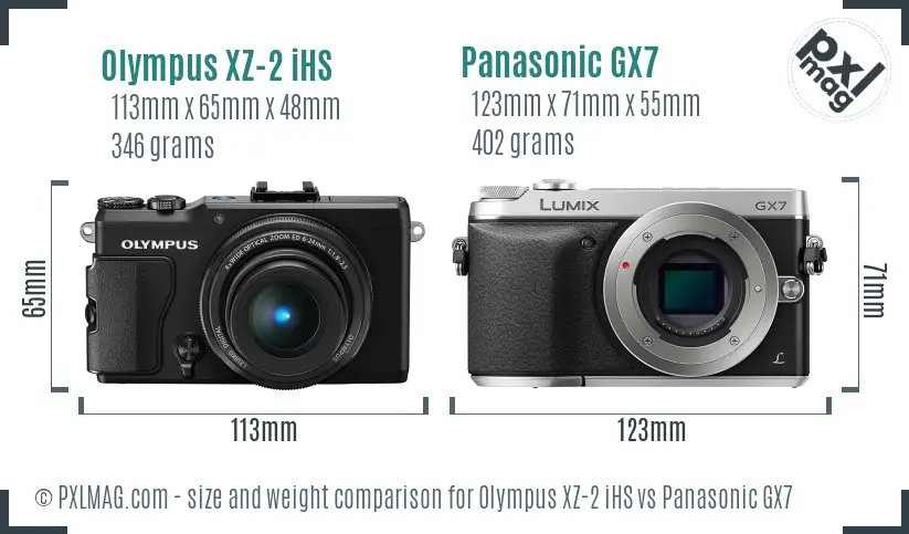 Olympus XZ-2 iHS vs Panasonic GX7 size comparison