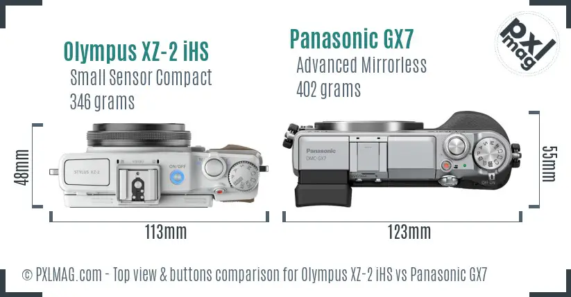 Olympus XZ-2 iHS vs Panasonic GX7 top view buttons comparison