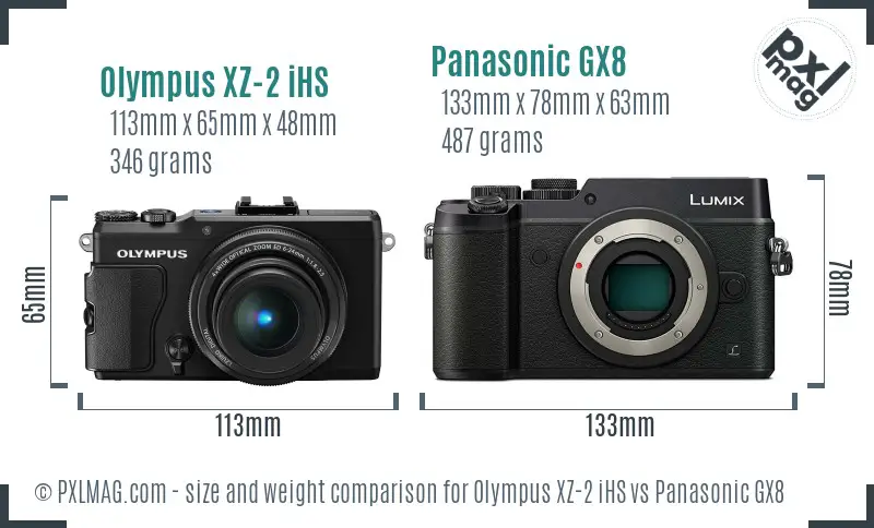 Olympus XZ-2 iHS vs Panasonic GX8 size comparison