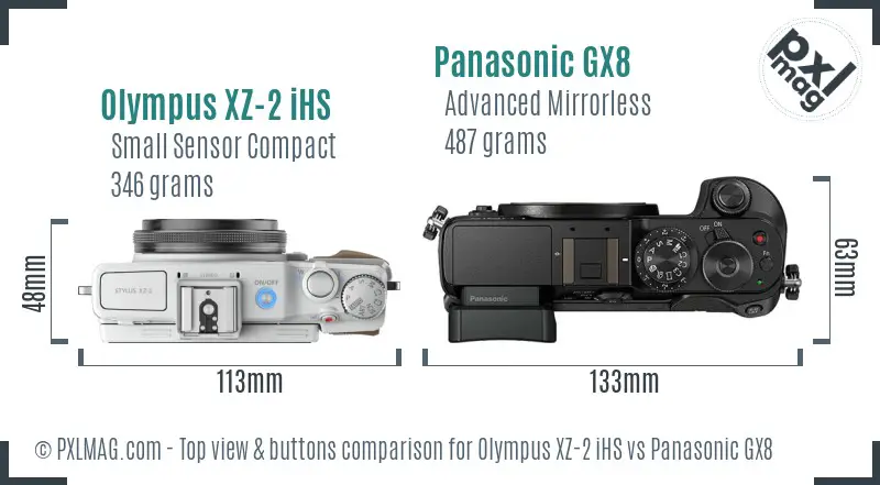 Olympus XZ-2 iHS vs Panasonic GX8 top view buttons comparison