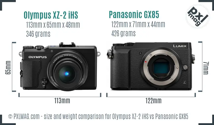 Olympus XZ-2 iHS vs Panasonic GX85 size comparison