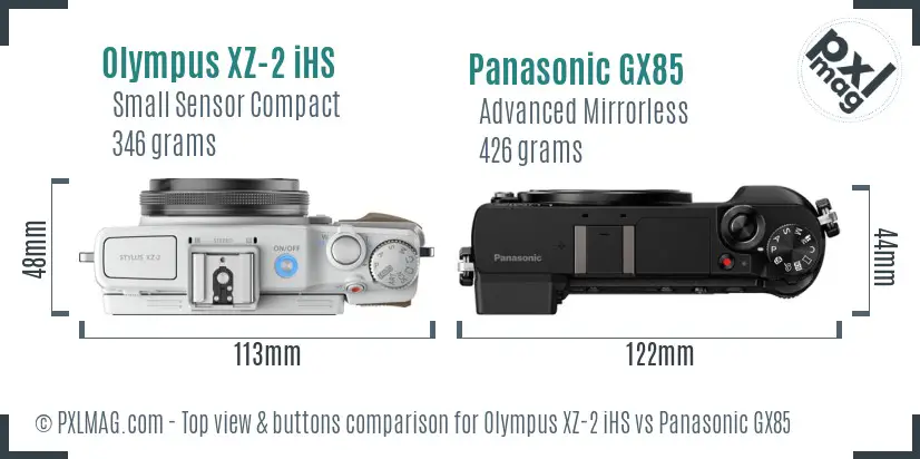 Olympus XZ-2 iHS vs Panasonic GX85 top view buttons comparison