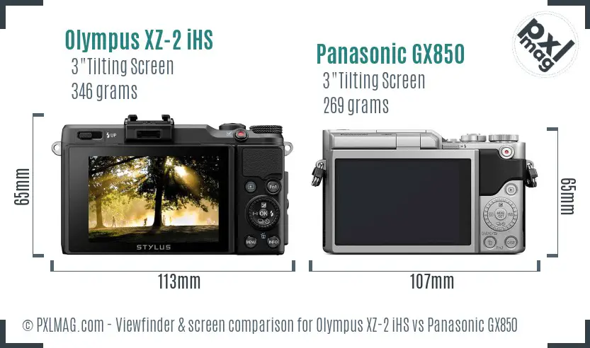 Olympus XZ-2 iHS vs Panasonic GX850 Screen and Viewfinder comparison