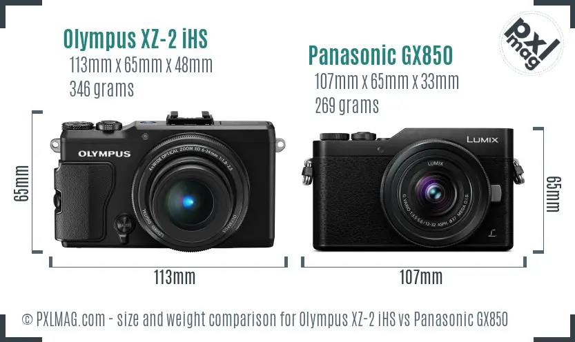 Olympus XZ-2 iHS vs Panasonic GX850 size comparison