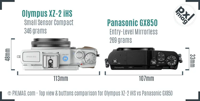 Olympus XZ-2 iHS vs Panasonic GX850 top view buttons comparison