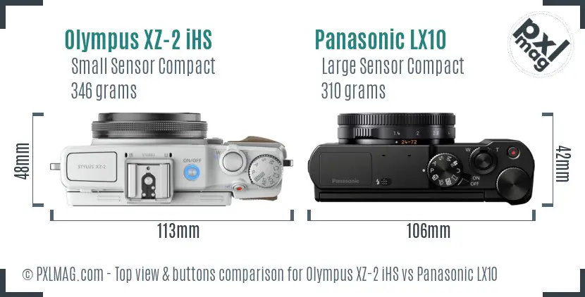 Olympus XZ-2 iHS vs Panasonic LX10 top view buttons comparison