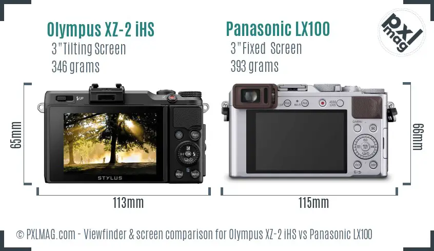 Olympus XZ-2 iHS vs Panasonic LX100 Screen and Viewfinder comparison