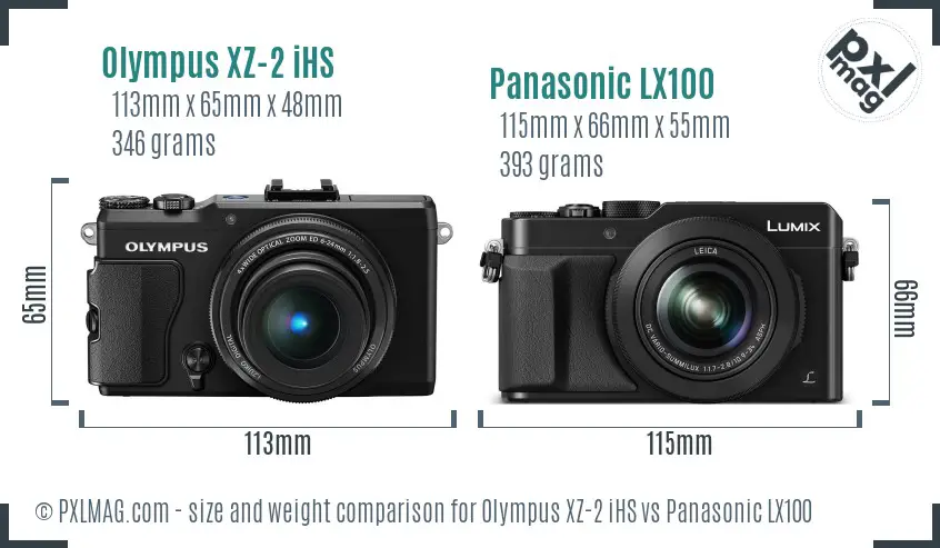 Olympus XZ-2 iHS vs Panasonic LX100 size comparison