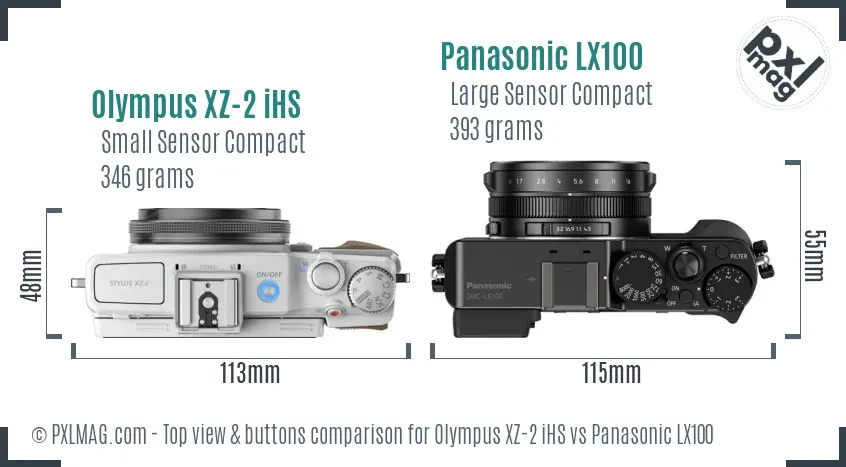 Olympus XZ-2 iHS vs Panasonic LX100 top view buttons comparison